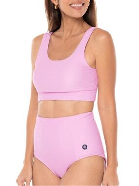 Women's Pink High-Waist Swim Set - Two-Piece Tank Top & Briefs NEW